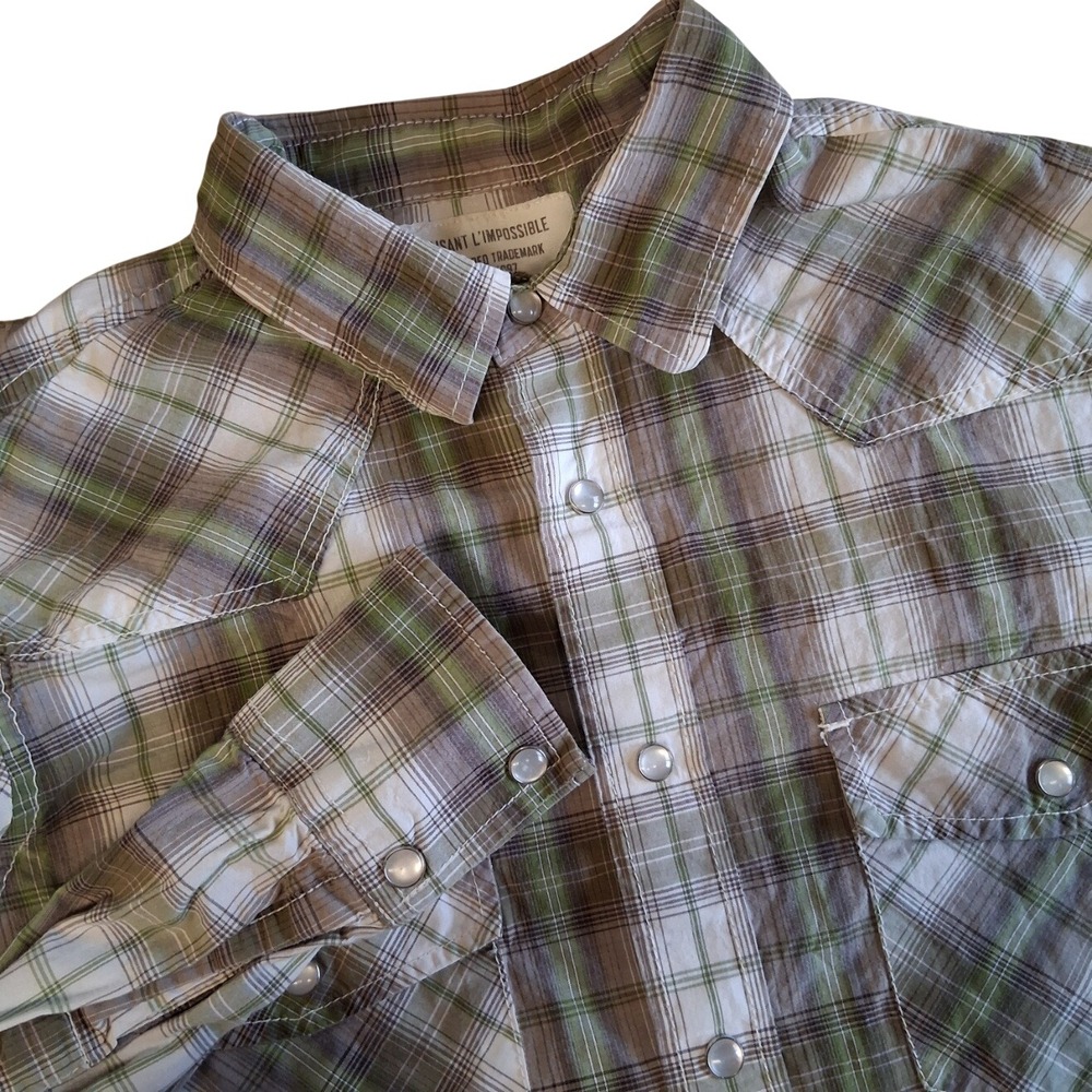 Aeropostale Mens Y2K Green Plaid Pearl Snap‎ Small Western EUC